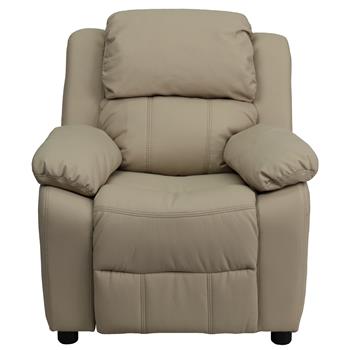 Flash Furniture Deluxe Padded Contemporary Kids Recliner With Storage Arms, Beige