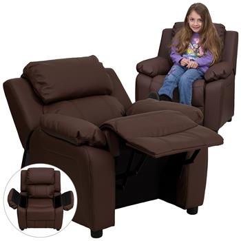 Flash Furniture Deluxe Padded Contemporary Brown LeatherSoft Kids Recliner With Storage Arms
