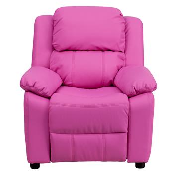 Flash Furniture Deluxe Padded Contemporary Kids Recliner With Storage Arms, Hot Pink