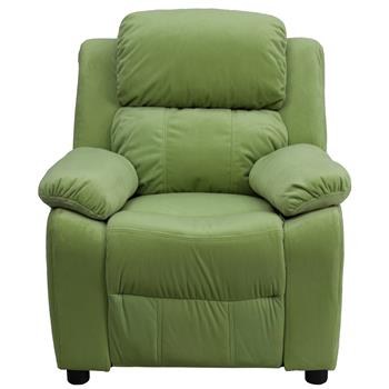 Flash Furniture Deluxe Padded Contemporary Kids Microfiber Recliner With Storage Arms, Avacado