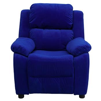 Flash Furniture Deluxe Padded Contemporary Kids Microfiber Recliner With Storage Arms, Blue
