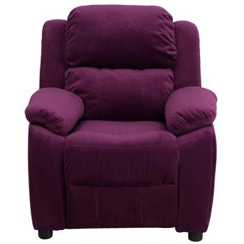 Flash Furniture Deluxe Padded Contemporary Kids Microfiber Recliner With Storage Arms, Purple