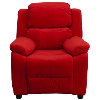 Flash Furniture Deluxe Padded Contemporary Kids Microfiber Recliner With Storage Arms, Red