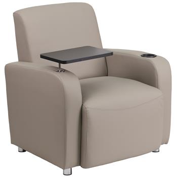 Flash Furniture Guest Chair with Tablet Arm, Chrome Legs and Cup Holder, Leather, Gray