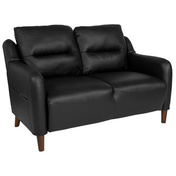 Flash Furniture Newton Hill Upholstered Bustle Back Loveseat, Black LeatherSoft