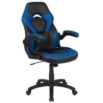 Flash Furniture X10 Ergonomic Adjustable Computer Gaming Swivel Chair With Flip-Up Arms, Blue/Black LeatherSoft