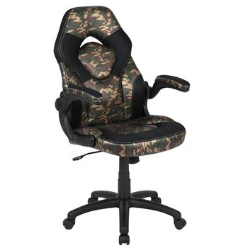 Flash Furniture X10 Ergonomic Adjustable Computer Gaming Swivel Chair With Flip-Up Arms, Camouflage/Black LeatherSoft
