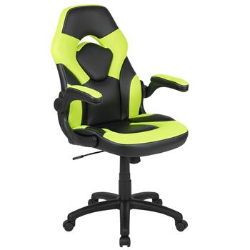 Flash Furniture X10 Ergonomic Adjustable Computer Gaming Swivel Chair With Flip-Up Arms, Neon Green/Black LeatherSoft