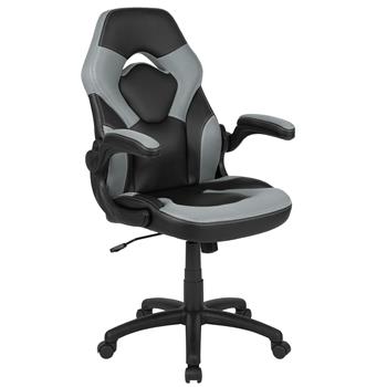 Flash Furniture X10 Ergonomic Adjustable Computer Gaming Swivel Chair With Flip-Up Arms, Gray/Black LeatherSoft
