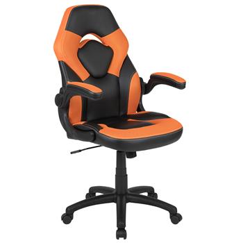 Flash Furniture X10 Ergonomic Adjustable Computer Gaming Swivel Chair With Flip-Up Arms, Orange/Black LeatherSoft