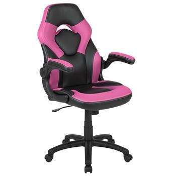 Flash Furniture X10 Ergonomic Adjustable Computer Gaming Swivel Chair With Flip-Up Arms, Pink/Black LeatherSoft