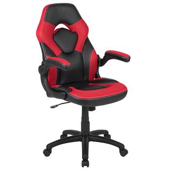 Flash Furniture X10 Ergonomic Adjustable Computer Gaming Swivel Chair With Flip-Up Arms, Red/Black LeatherSoft