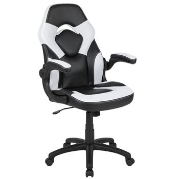 Flash Furniture X10 Ergonomic Adjustable Computer Gaming Swivel Chair With Flip-Up Arms, White/Black LeatherSoft