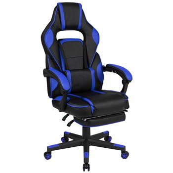 Flash Furniture X40 Ergonomic Gaming Chair With Fully Reclining Back &amp; Arms, Slide-Out Footrest, Massaging Lumbar, Black/Blue