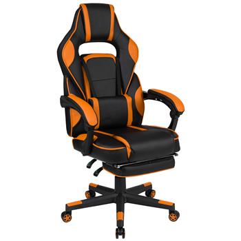 Flash Furniture X40 Ergonomic Gaming Chair With Fully Reclining Back &amp; Arms, Slide-Out Footrest, Massaging Lumbar, Black/Orange
