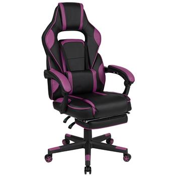 Flash Furniture X40 Ergonomic Gaming Chair With Fully Reclining Back &amp; Arms, Slide-Out Footrest, Massaging Lumbar, Black/Purple