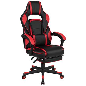 Flash Furniture X40 Gaming Chair, Fully Reclining Back/Arms, Slide-Out Footrest, Massaging Lumbar, Red