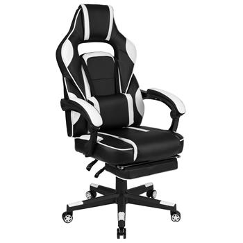 Flash Furniture X40 Gaming Chair, Fully Reclining Back/Arms, Slide-Out Footrest, Massaging Lumbar, White