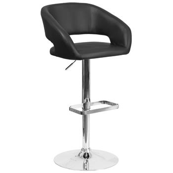 Flash Furniture Contemporary Black Vinyl Adjustable Height Barstool With Rounded Mid-Back &amp; Chrome Base