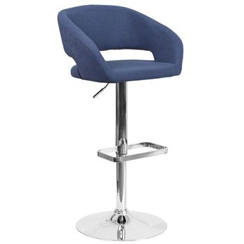 Flash Furniture Contemporary Adjustable Height Barstool with Rounded Mid-Back and Chrome Base, Fabric, Blue
