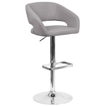 Flash Furniture Contemporary Gray Fabric Adjustable Height Barstool With Rounded Mid-Back And Chrome Base