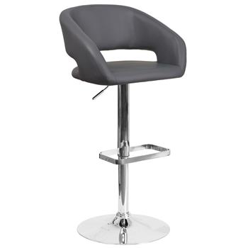 Flash Furniture Contemporary Gray Vinyl Adjustable Height Barstool With Rounded Mid-Back &amp; Chrome Base