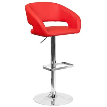 Flash Furniture Contemporary Red Vinyl Adjustable Height Barstool With Rounded Mid-Back And Chrome Base