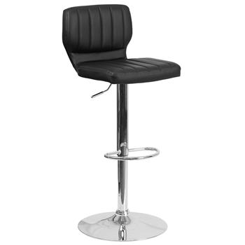 Flash Furniture Contemporary Black Vinyl Adjustable Height Barstool With Vertical Stitch Back &amp; Chrome Base