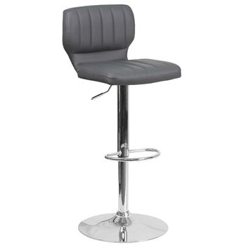 Flash Furniture Contemporary Adjustable Height Barstool with Vertical Stitch Back and Chrome Base, Vinyl, Gray