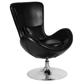 Flash Furniture Egg Series Side Reception Chair, Leather, Black