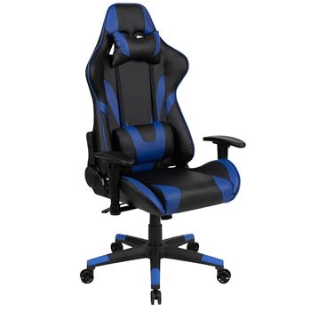 Flash Furniture Blackarc X20 Ergonomic Adjustable Computer Gaming Swivel Chair With Reclining Back, Blue LeatherSoft