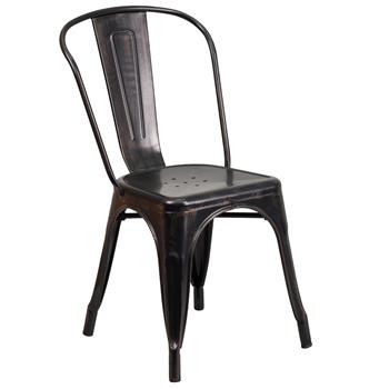 Flash Furniture Commercial Grade Black/Antique Gold Metal Indoor/Outdoor Stackable Chair