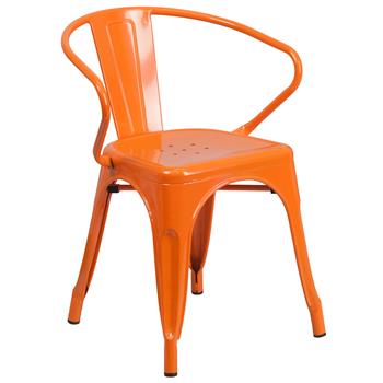 Flash Furniture Commercial Grade Metal Indoor/Outdoor Chair with Arms, Orange