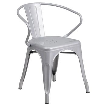 Flash Furniture Silver Metal Indoor/Outdoor Chair with Arms