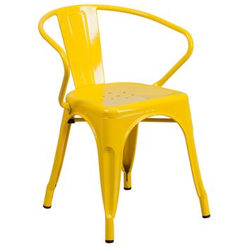 Flash Furniture Indoor/Outdoor Chair with Arms, Metal, Yellow