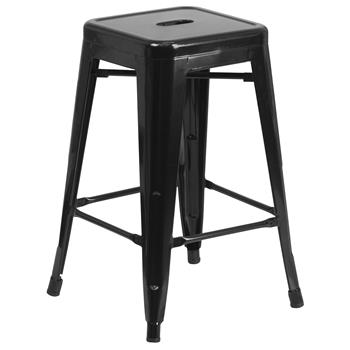 Flash Furniture Backless Indoor/Outdoor Counter Height Stool with Square Seat, Metal, Black, 24 in H