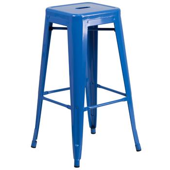 Flash Furniture Commercial Grade 30 in High Backless Blue Metal Indoor/Outdoor Barstool with Square Seat