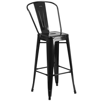 Flash Furniture Indoor/Outdoor Barstool with Back, Metal, Black, 30 in H