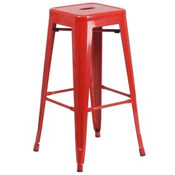Flash Furniture Backless Indoor/Outdoor Barstool with Square Seat, Metal, Red, 30 in H
