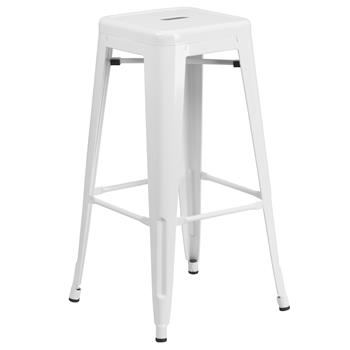 Flash Furniture Commercial Grade 30 in High Backless White Metal Indoor/Outdoor Barstool with Square Seat