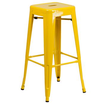 Flash Furniture Backless Indoor/Outdoor Barstool with Square Seat, Metal, Yellow, 30 in H