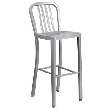 Flash Furniture Commercial Grade 30&quot; High Silver Metal Indoor/Outdoor Barstool With Vertical Slat Back