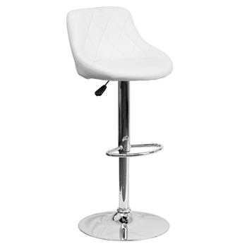 Flash Furniture Contemporary Bucket Seat Adjustable Height Barstool with Diamond Pattern Back and Chrome Base, Vinyl, White