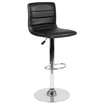 Flash Furniture Contemporary Black Vinyl Adjustable Height Barstool with Horizontal Stitch Back and Chrome Base