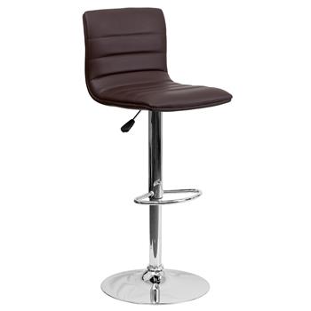 Flash Furniture Contemporary Brown Vinyl Adjustable Height Barstool with Horizontal Stitch Back and Chrome Base