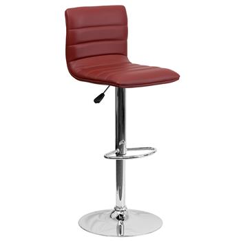 Flash Furniture Contemporary Adjustable Height Barstool with Horizontal Stitch Back and Chrome Base, Vinyl, Burgundy