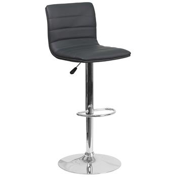 Flash Furniture Contemporary Adjustable Height Barstool with Horizontal Stitch Back and Chrome Base, Vinyl, Gray