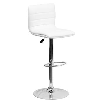 Flash Furniture Contemporary White Vinyl Adjustable Height Barstool with Horizontal Stitch Back and Chrome Base