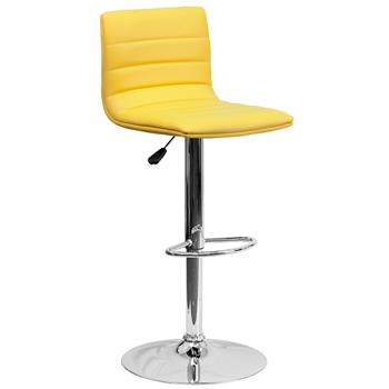 Flash Furniture Contemporary Adjustable Height Barstool with Horizontal Stitch Back and Chrome Base, Vinyl, Yellow