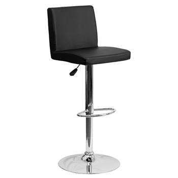 Flash Furniture Contemporary Adjustable Height Barstool with Panel Back and Chrome Base, Vinyl, Black